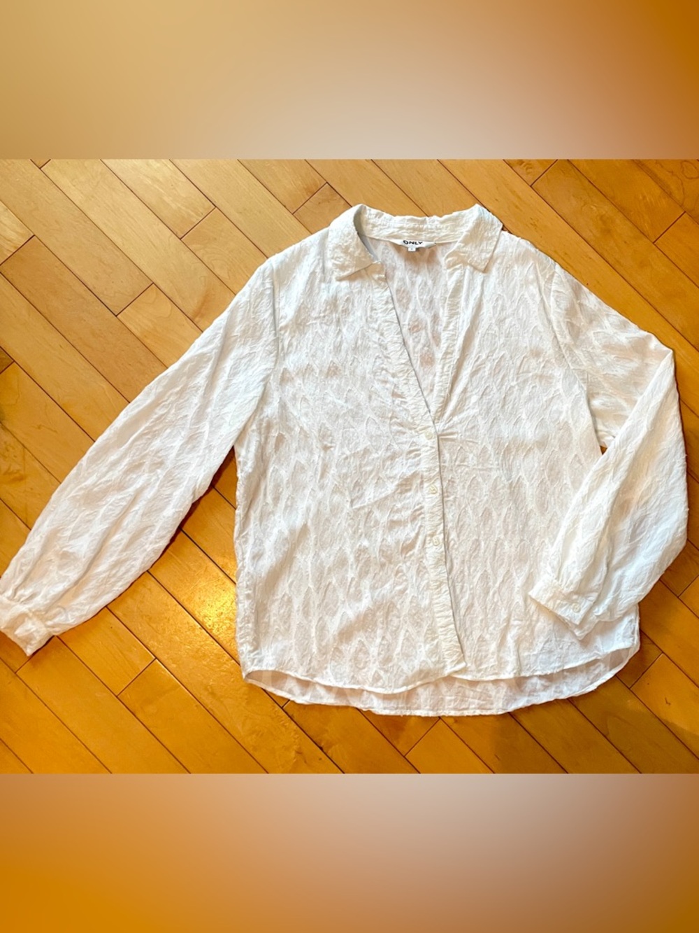 ONLY White V-Neck Shirt with Subtle Texture